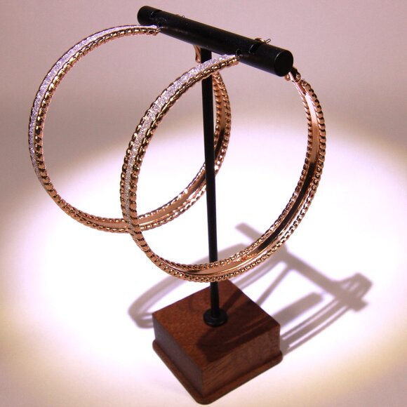 NWT Large Gold Tone Hoop Earrings with Sparkling Silver Center - Picture 3 of 7